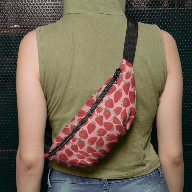 Reife Rote Erdbeeren auf rosa Gemustert Bauchtasche (Von Creator hochgeladen)