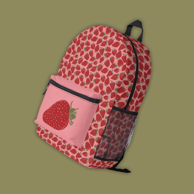 Reife Rote Erdbeeren auf rosa Gemustert Bedruckter Rucksack (Von Creator hochgeladen)
