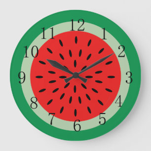 Reife rote Wassermelone-Küchen-Uhr-Schwarz-Ziffern Große Wanduhr
