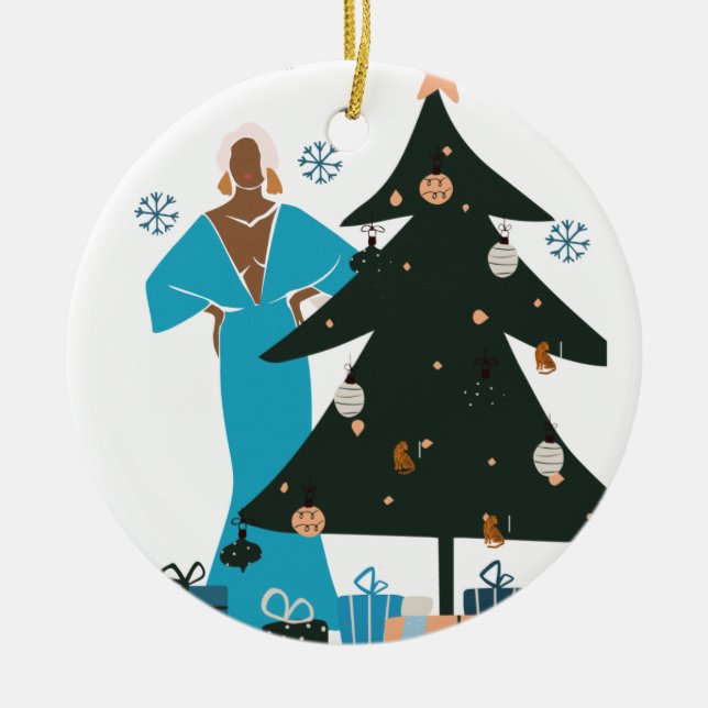 Reife schwarze Frau Weihnachten Keramik Ornament (Vorne)