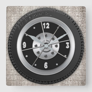 Reifen-Uhr - quadratischer Hintergrund - Quadratische Wanduhr