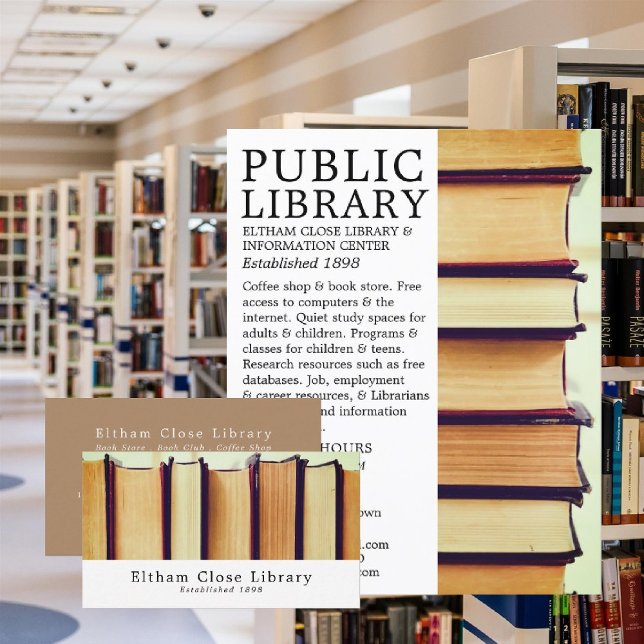 Reihe alter Bücher, Bibliothekswerbung Flyer (Von Creator hochgeladen)