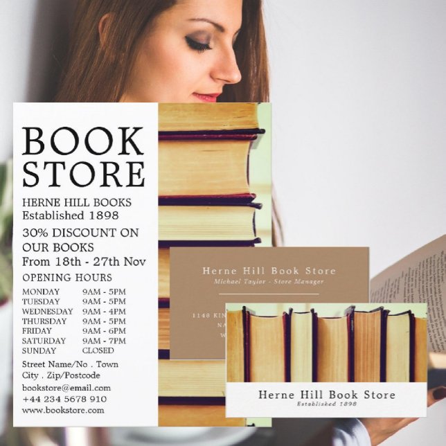 Reihe alter Bücher, Buchladen Visitenkarte (Von Creator hochgeladen)