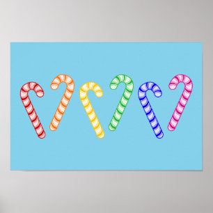 Reihe aus Regenbogen-Zuckerstangen Poster