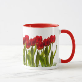 Reihe der hellen roter Frühlings-Tulpen Girly Tasse