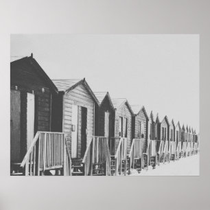 Reihe der Kabinen auf dem Strand-Foto Poster