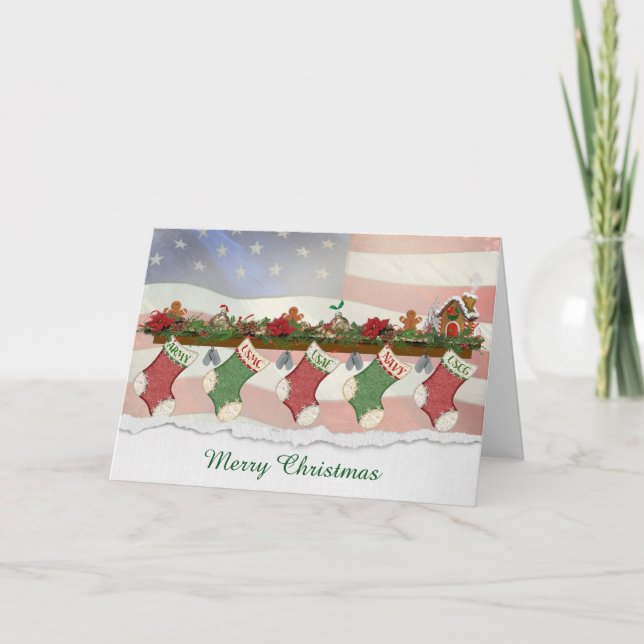 Reihe der MilitärweihnachtsStrümpfe Feiertagskarte (Vorderseite)