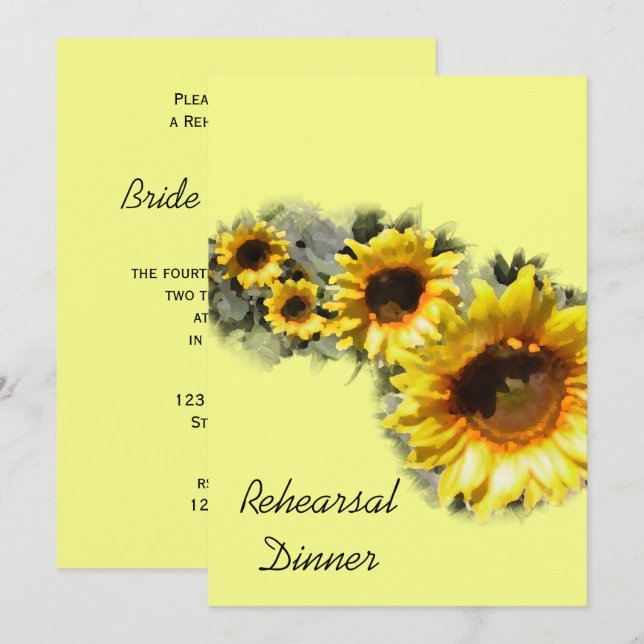 Reihe Sonnenblumen Garten Hochzeitsessen Probe Abe Einladung (Vorne/Hinten)