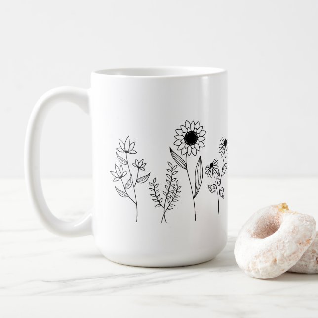 Reihe von Blumenstems Boho Linie Art Kaffeetasse (Mit Donut)