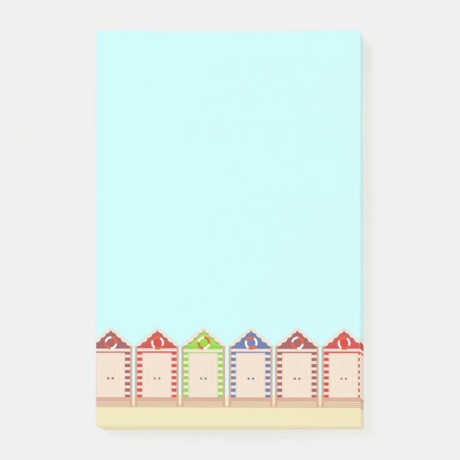 Reihe von farbigen Strandhütten Post-it Klebezettel (Vorderseite)