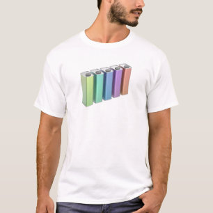 Reihe von fünf farbigen quadratischen Dosen für Mo T-Shirt