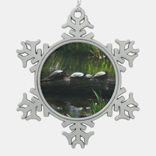 Reihe von grünen Naturfotos von Schildkröten Schneeflocken Zinn-Ornament