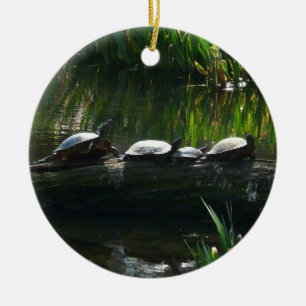 Reihe von grünen Schildkröten in der Natur Foto Keramikornament