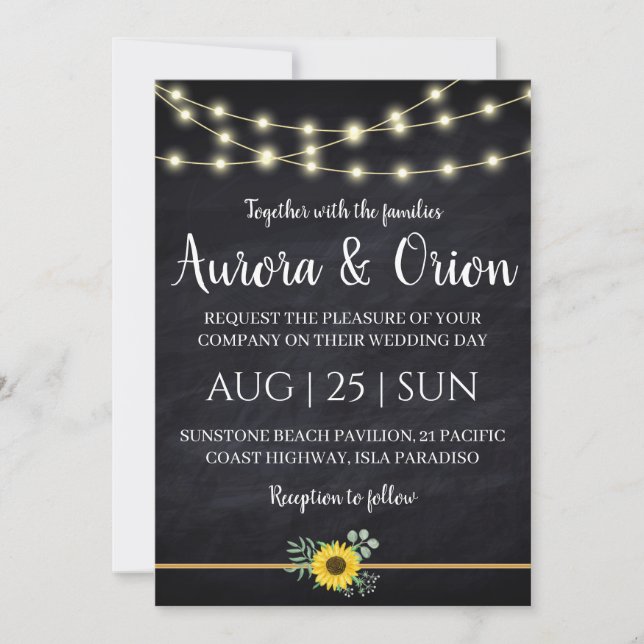 Reihe von Lichtern Sonnenblumen Hochzeit Einladung (Vorderseite)