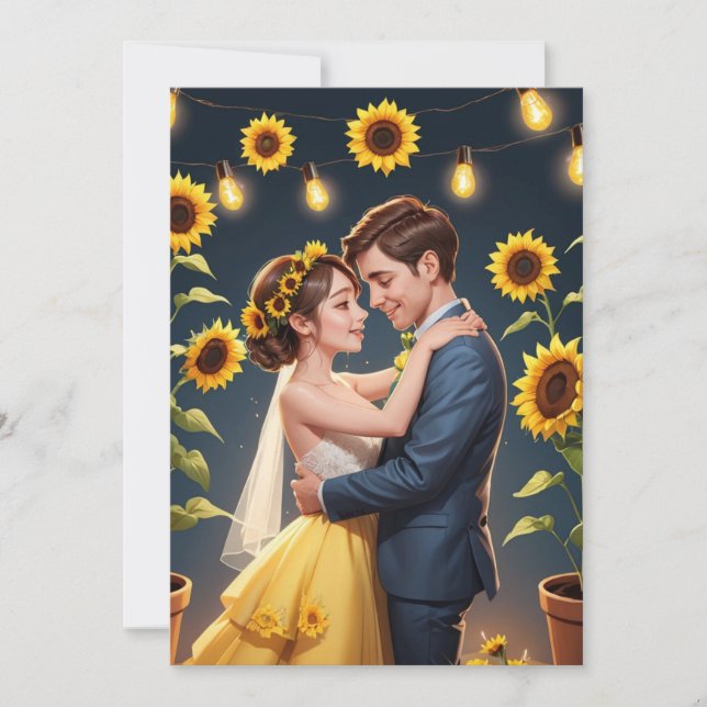 Reihe von Lichtern Sonnenblumen Hochzeit Einladung (Vorderseite)
