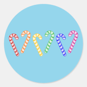 Reihe von Rainbow Candy Canes Runder Aufkleber