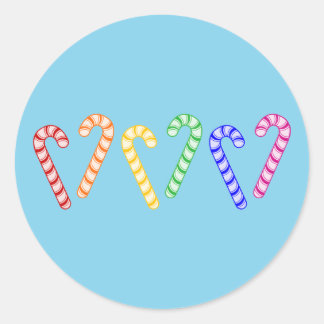 Reihe von Rainbow Candy Canes Runder Aufkleber