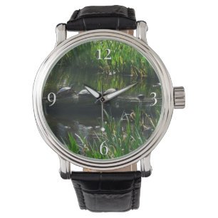 Reihe von Schildkröten Grünes Foto Armbanduhr