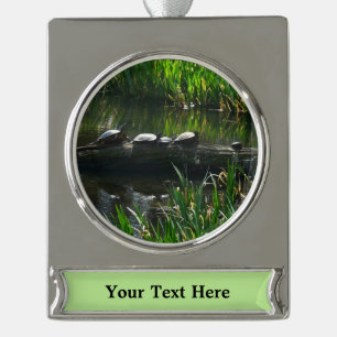 Reihe von Schildkröten Grünes Foto Banner-Ornament Silber