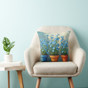 Reihe von vergessenen-Me-Not-Pflanze in Blume-Pots Kissen
