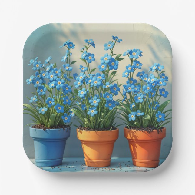 Reihe von "Vergiss-Me-Not-Blume-Pots" Pappteller (Vorderseite)