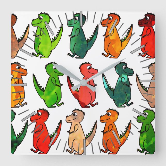 Reihen der T-Rex-Uhr Quadratische Wanduhr (Vorderseite)
