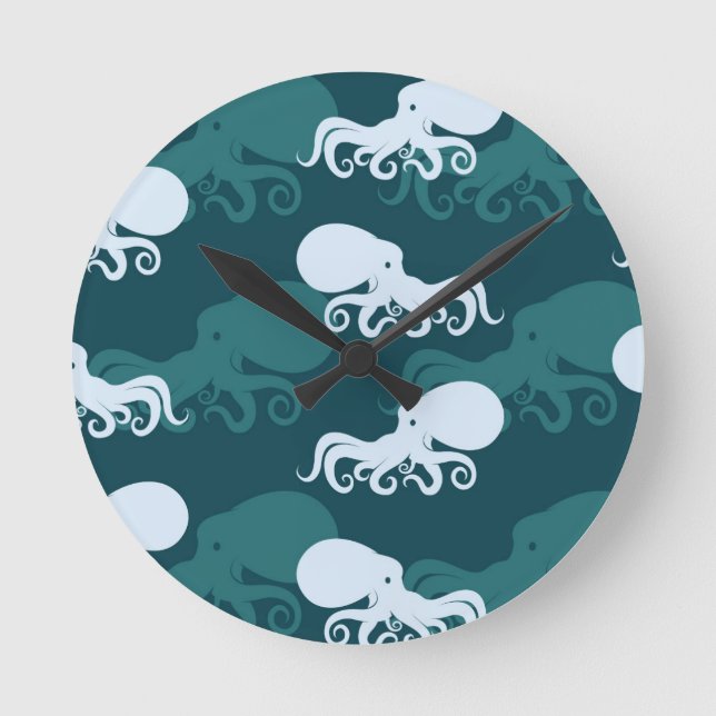Reihen des Octopusmusters Runde Wanduhr (Vorderseite)