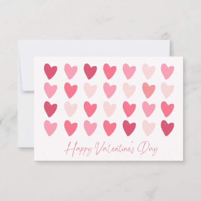 Reihen rosa Herzen Frohes Valentinstag Karte (Vorderseite)