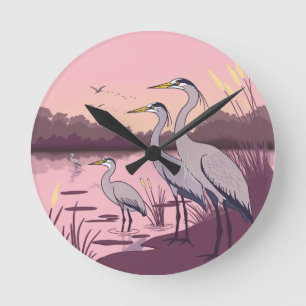 Reiher am See Runde Wanduhr