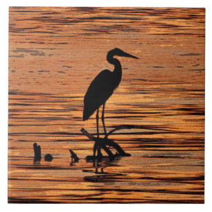 Reiher an der Sonnenuntergang-Keramik-Fliese Fliese