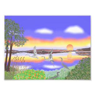 Reiher bei Sonnenuntergang, schöne zeitgenössische Fotodruck