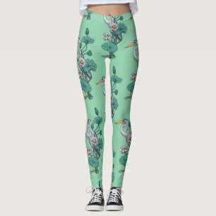 Reiher im Weißen Lotosgarten auf Jade Leggings