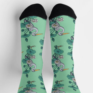 Reiher im Weißen Lotosgarten auf Jade Socken