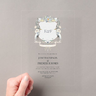 Reiher-Monogramm-Wappen Elegante See-Hochzeit Acryleinladungen
