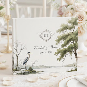 Reiher-Toile Französisches Land Monogramm Hochzeit Gästebuch