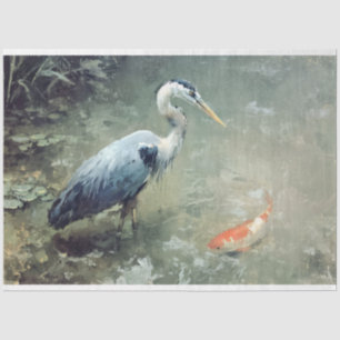Reiher und lebendige Koi-Fische Seidenpapier