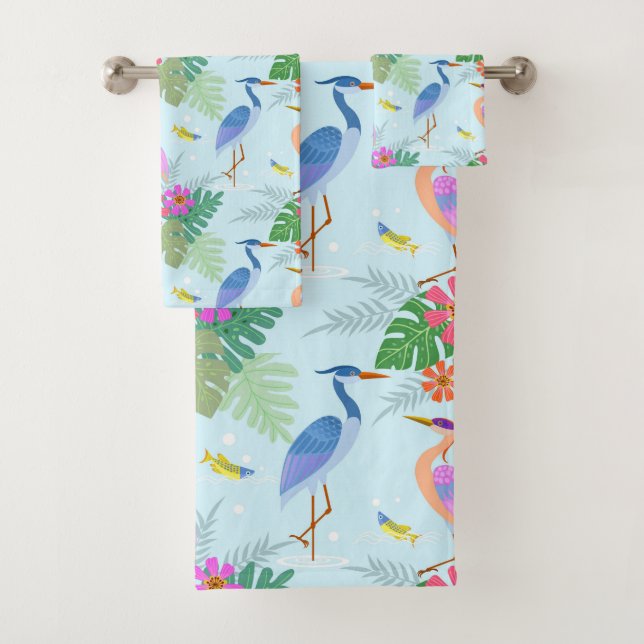 Reiher Vogel Mit Blumen Badhandtuch Set (Insitu)