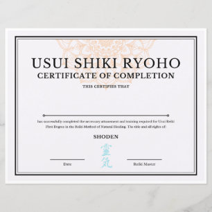 Reiki-Abschlusszeugnis (SHODEN)