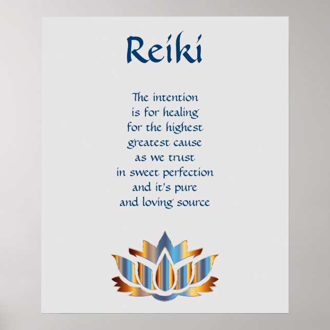 Reiki Blue/Gold Lotus Blume Poster (Vorne)