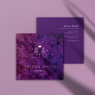 Reiki Business Card Square Design mit Chakras Quadratische Visitenkarte