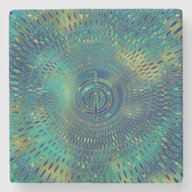 Reiki Cho Ku Rei - Edelstein und Gold Steinuntersetzer (Vorderseite)