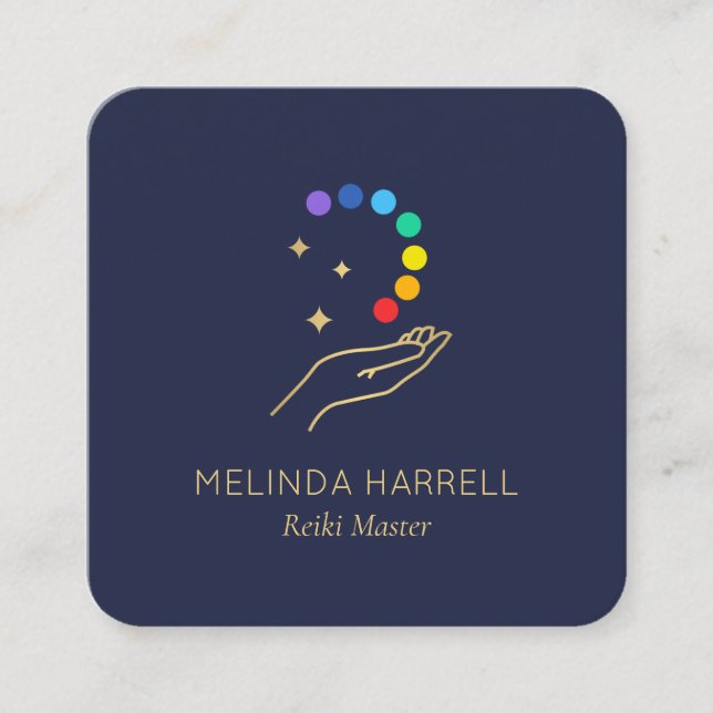 Reiki für Heilhandlogo, Massagetherapie Dunkelblau Quadratische Visitenkarte (Vorderseite)