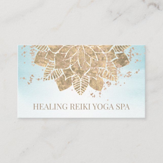 *~* Reiki Gold Aqua Glitzer Yoga Spirituelle Manda Visitenkarte (Vorderseite)