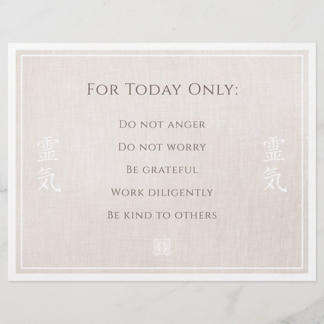 Reiki-Grundsätze, Rezepte (Vorderseite)