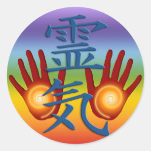 Reiki Hände   chakren Farbe Runder Aufkleber