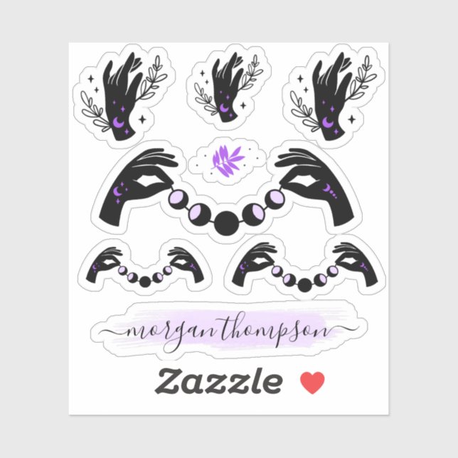 Reiki Hands & Moon Phases Logo für Personalisierte Aufkleber (Blatt)