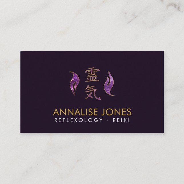 Reiki heilendes Symbol und Handamethyst und -gold Visitenkarte (Vorderseite)