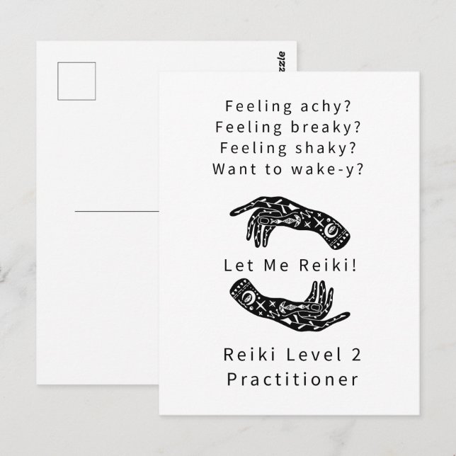 Reiki Level 2 Practitioner Riddle und Hände weiß Postkarte (Vorne/Hinten)