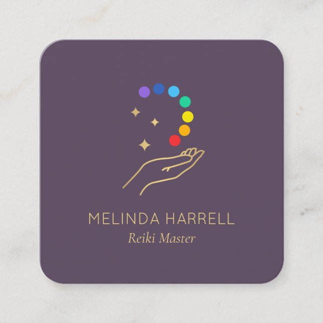 Reiki, Massage, Wellness Lila Quadratische Visitenkarte (Vorderseite)