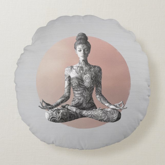 Reiki Master Lotus Pose Rundes Kissen (Vorderseite)